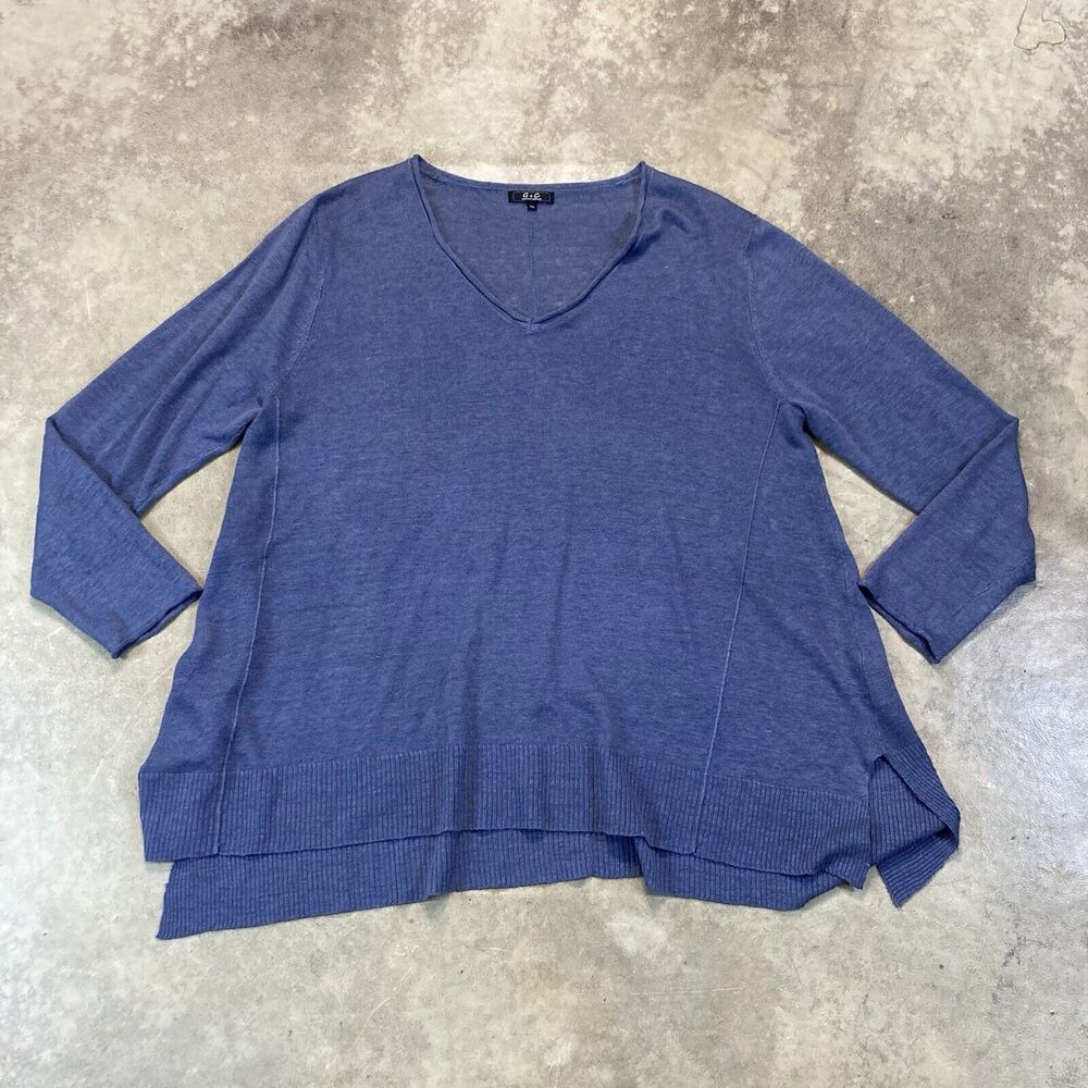 G&C United Knitwear Sweater Womens XL Blue‎ V Neck Long Sleeve Basic Linen Flowy